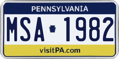 PA license plate MSA1982