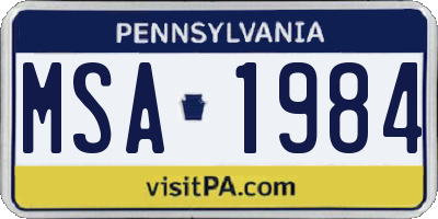PA license plate MSA1984