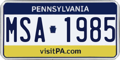 PA license plate MSA1985