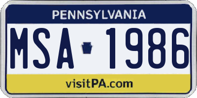 PA license plate MSA1986
