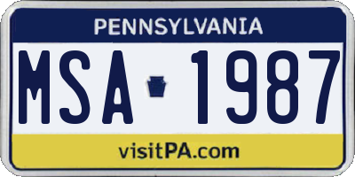 PA license plate MSA1987