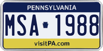 PA license plate MSA1988