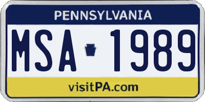 PA license plate MSA1989