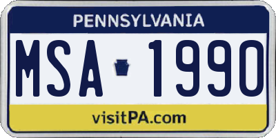 PA license plate MSA1990