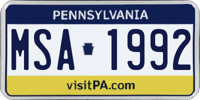 PA license plate MSA1992