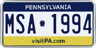 PA license plate MSA1994