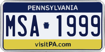 PA license plate MSA1999