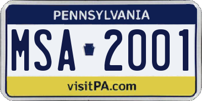 PA license plate MSA2001