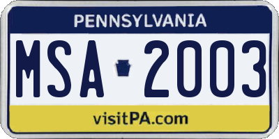 PA license plate MSA2003