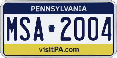 PA license plate MSA2004