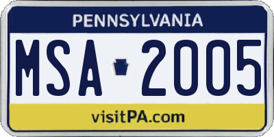 PA license plate MSA2005
