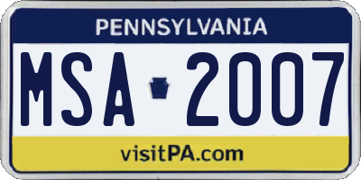 PA license plate MSA2007
