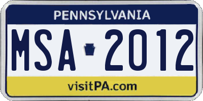 PA license plate MSA2012