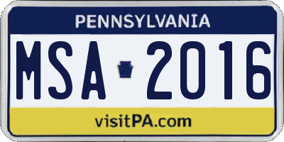 PA license plate MSA2016