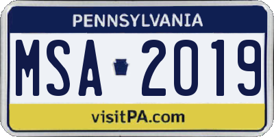 PA license plate MSA2019