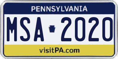 PA license plate MSA2020