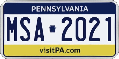 PA license plate MSA2021