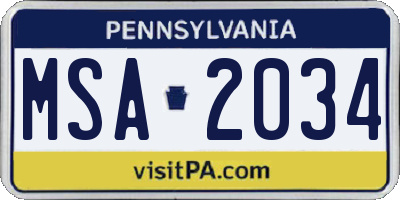 PA license plate MSA2034