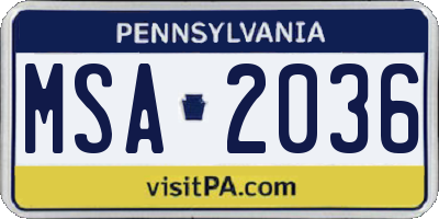 PA license plate MSA2036