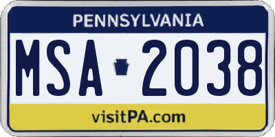 PA license plate MSA2038