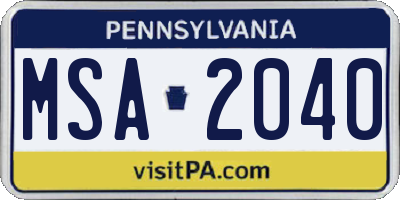 PA license plate MSA2040