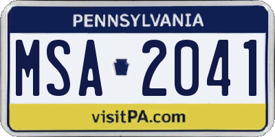 PA license plate MSA2041