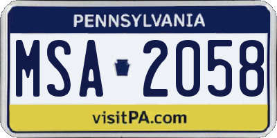 PA license plate MSA2058