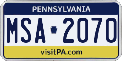 PA license plate MSA2070