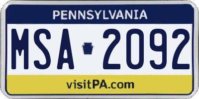 PA license plate MSA2092
