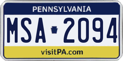 PA license plate MSA2094