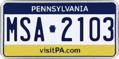 PA license plate MSA2103