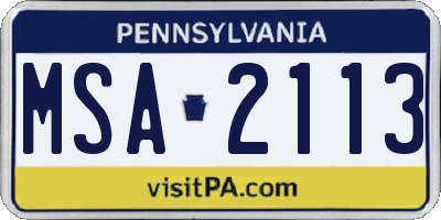 PA license plate MSA2113