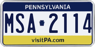 PA license plate MSA2114