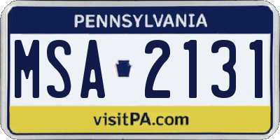 PA license plate MSA2131