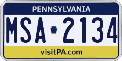 PA license plate MSA2134