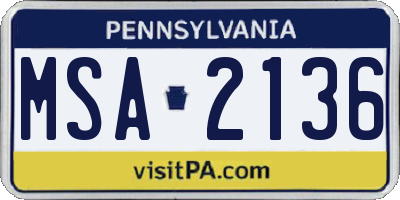 PA license plate MSA2136