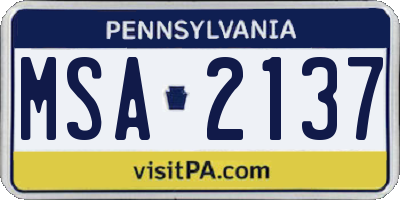 PA license plate MSA2137