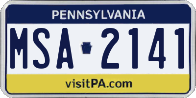 PA license plate MSA2141