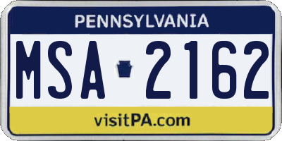 PA license plate MSA2162