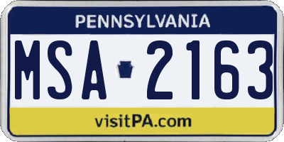 PA license plate MSA2163