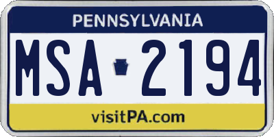 PA license plate MSA2194