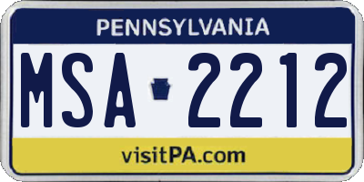 PA license plate MSA2212