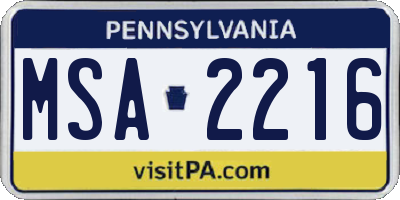 PA license plate MSA2216