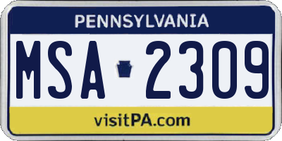 PA license plate MSA2309