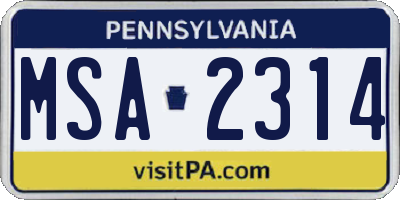 PA license plate MSA2314