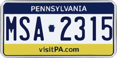 PA license plate MSA2315