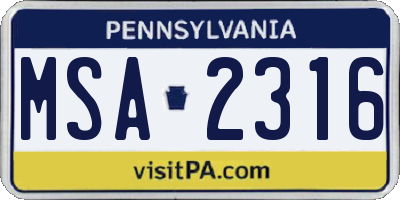 PA license plate MSA2316