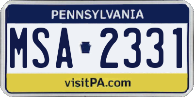 PA license plate MSA2331