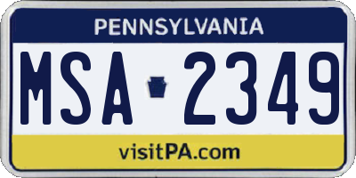 PA license plate MSA2349
