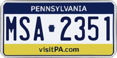 PA license plate MSA2351